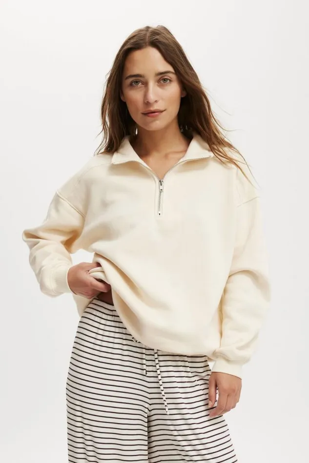 Cotton On SweatsandHoodies Classic Fleece Oversized Half Zip Sweatshirt Cream 8211 Women Cotton On SweatsandHoodies Classic Fleece Oversized Half Zip Sweatshirt Cream 8211 Women