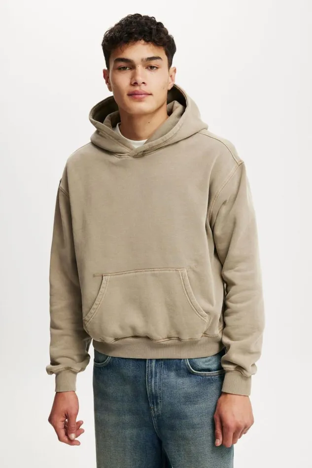 Cotton On Sweats and Hoodies Premium Cropped Fit Hoodie Gravel Stone 8211 Men
