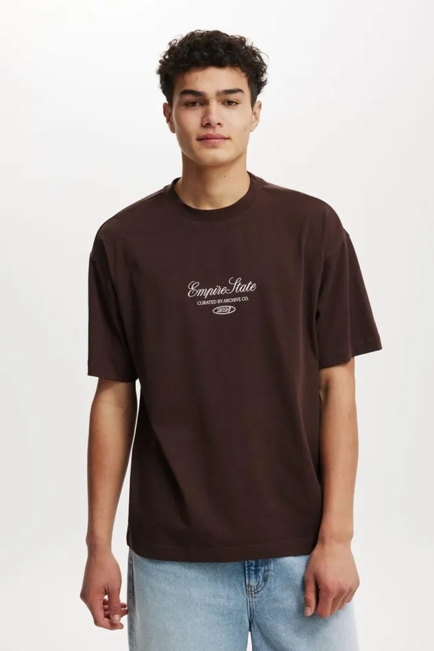 Cotton On Tees and Tanks Box Fit Text TShirt Dark Oakempire State 8211 Men