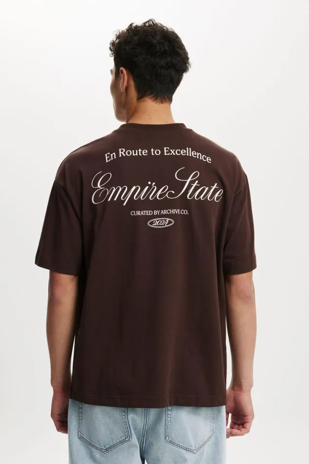 Cotton On Tees and Tanks Box Fit Text TShirt Dark Oakempire State 8211 Men Cotton On Tees and Tanks Box Fit Text TShirt Dark Oakempire State 8211 Men
