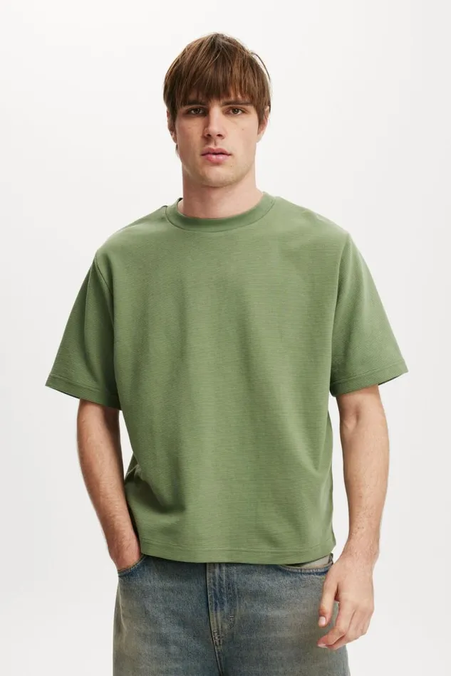 Cotton On Tees and Tanks Cropped Fit Textured TShirt Sage Texture 8211 Men