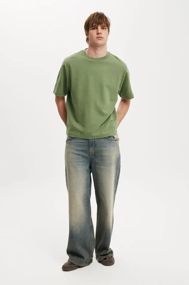 Cotton On Tees and Tanks Cropped Fit Textured TShirt Sage Texture 8211 Men Cotton On Tees and Tanks Cropped Fit Textured TShirt Sage Texture 8211 Men