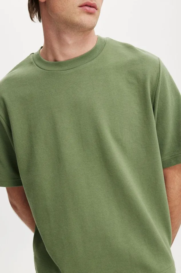 Cotton On Tees and Tanks Cropped Fit Textured TShirt Sage Texture 8211 Men Cotton On Tees and Tanks Cropped Fit Textured TShirt Sage Texture 8211 Men