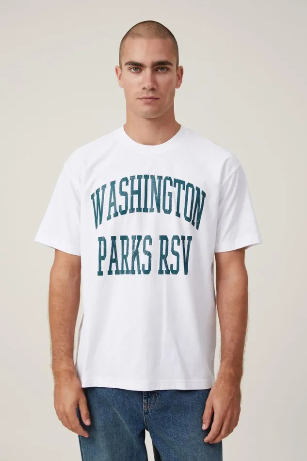 Cotton On Tees and Tanks Loose Fit College TShirt White Washington Parks 8211 Men