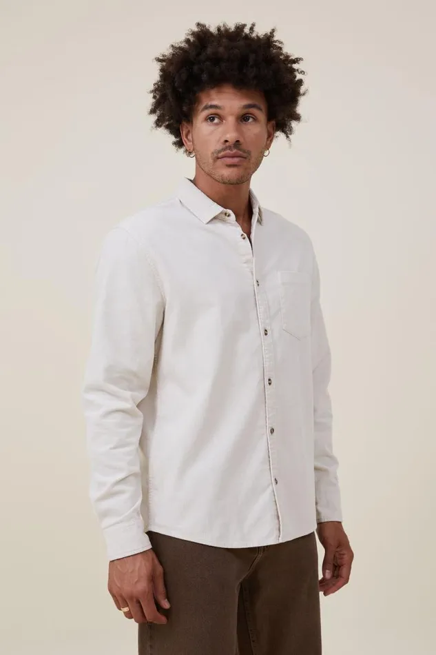 Cotton On Tees and Tanks Portland Long Sleeve Shirt Bone Cord 8211 Men