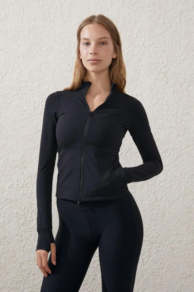 Cotton On Tops Active Core Zip Through Long Sleeve Black 8211 Women