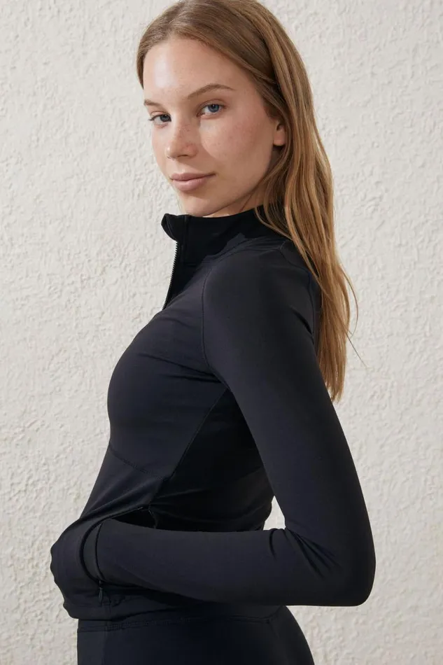 Cotton On Tops Active Core Zip Through Long Sleeve Black 8211 Women