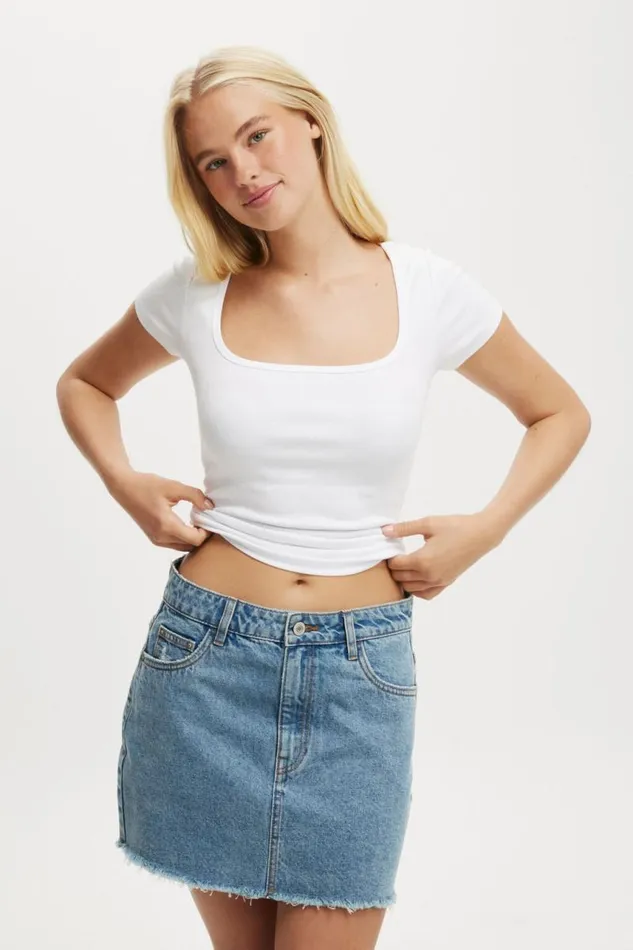 Cotton On Tops Byron Square Neck Short Sleeve White 8211 Women