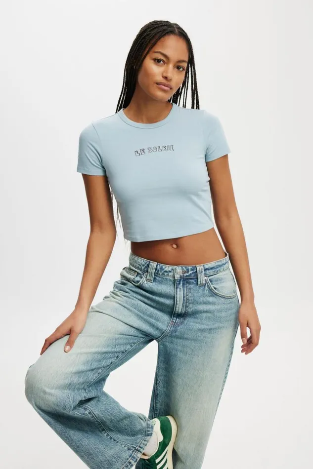 Cotton On Tops Crop Fit Graphic Tee Le Solei Delphi Blue 8211 Women