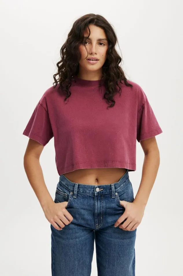 Cotton On Tops Cropped Boxy Tee Washed Sangria 8211 Women