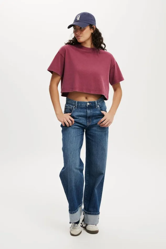 Cotton On Tops Cropped Boxy Tee Washed Sangria 8211 Women