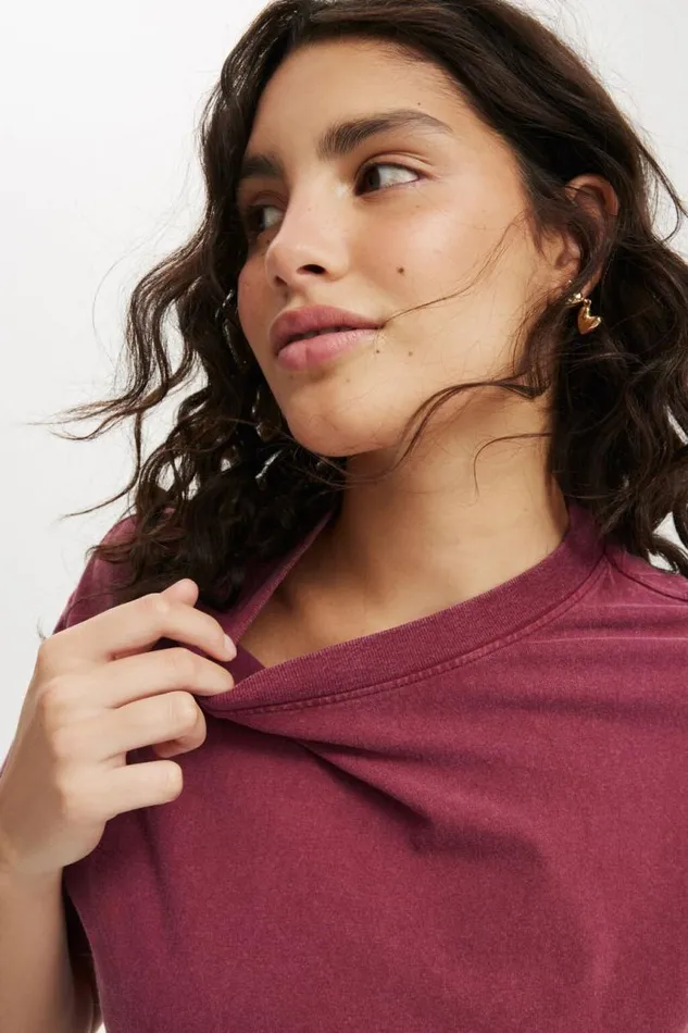 Cotton On Tops Cropped Boxy Tee Washed Sangria 8211 Women