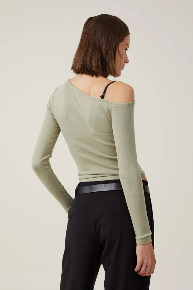 Cotton On Tops Essential Rib Asymmetric Long Sleeve Top Desert Sage 8211 Women Cotton On Tops Essential Rib Asymmetric Long Sleeve Top Desert Sage 8211 Women