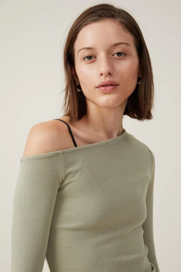 Cotton On Tops Essential Rib Asymmetric Long Sleeve Top Desert Sage 8211 Women Cotton On Tops Essential Rib Asymmetric Long Sleeve Top Desert Sage 8211 Women