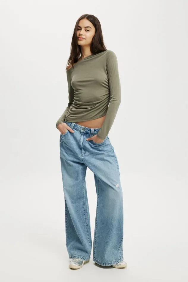 Cotton On Tops Gabby Off The Shoulder Long Sleeve Top Woodland 8211 Women