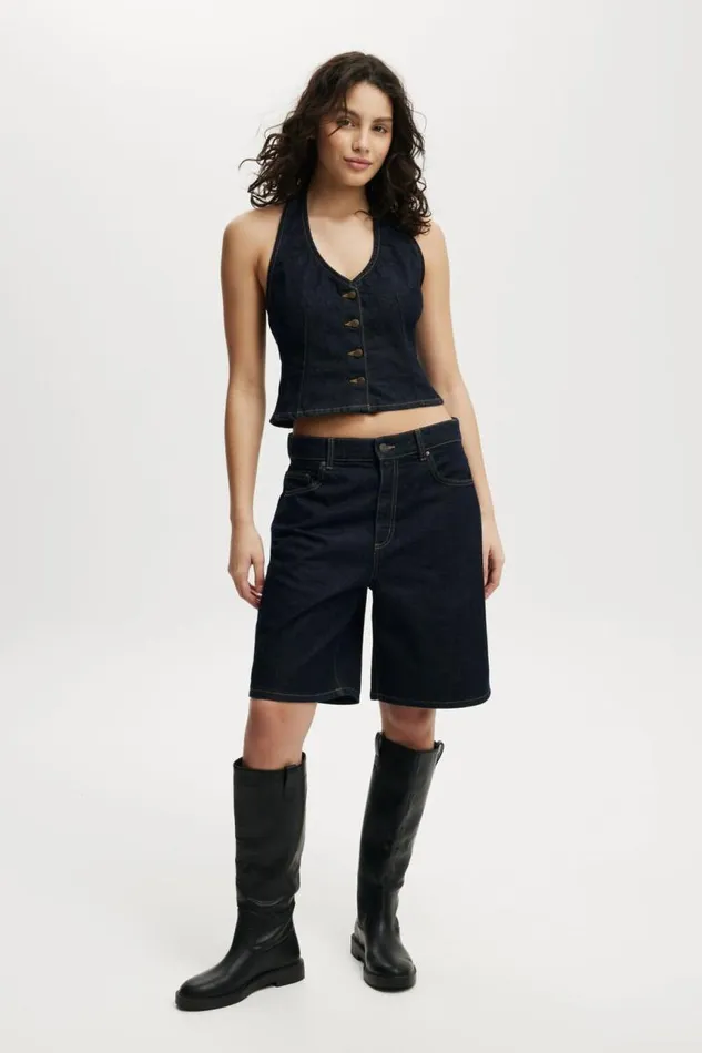 Cotton On Tops Harley Denim Halter Vest Indigo 8211 Women
