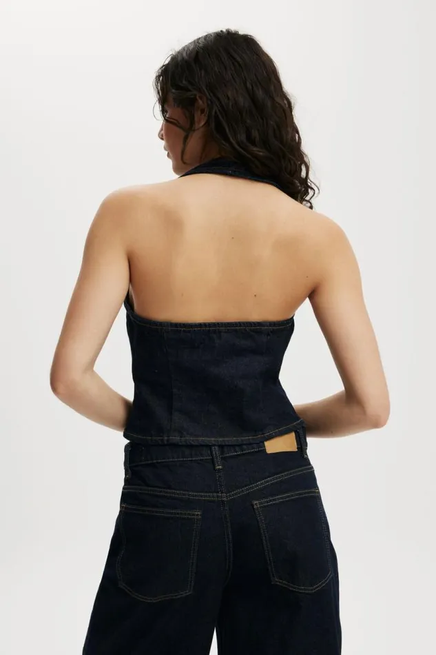 Cotton On Tops Harley Denim Halter Vest Indigo 8211 Women