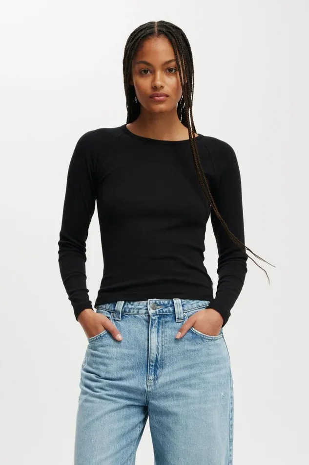 Cotton On Tops Kelsey Raglan Long Sleeve Black 8211 Women