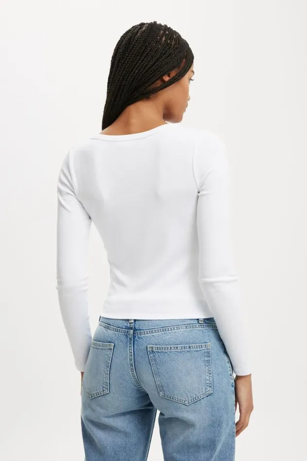 Cotton On Tops Kelsey V Front Henley Long Sleeve White 8211 Women
