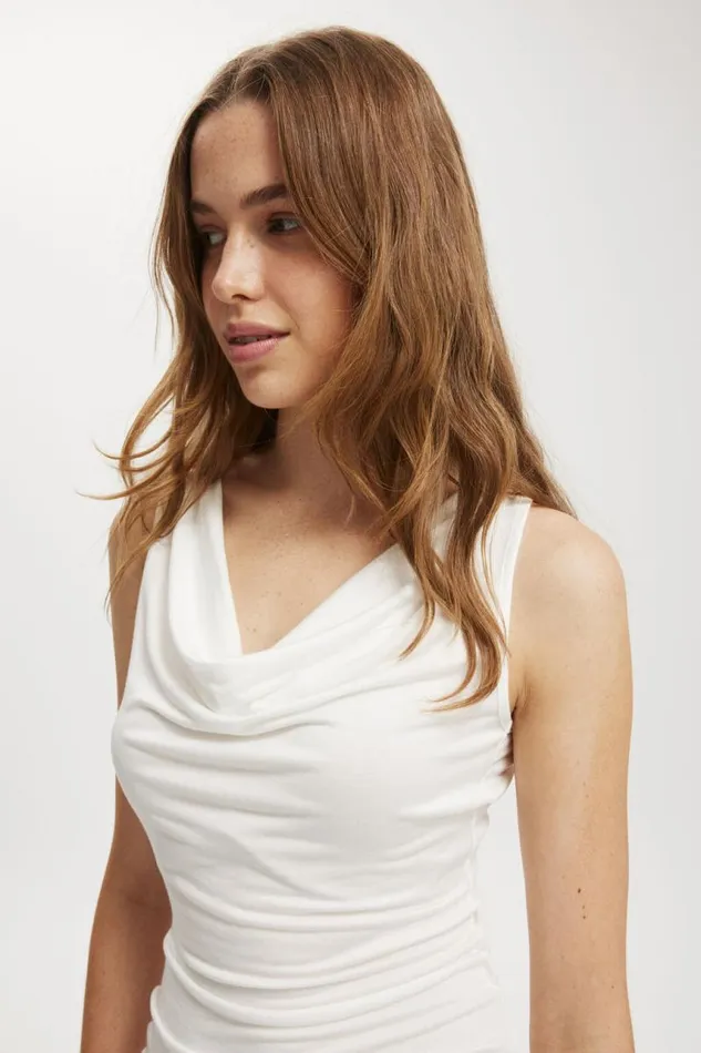 Cotton On Tops Lexa Tie Back Cowl Neck Top Natural White 8211 Women