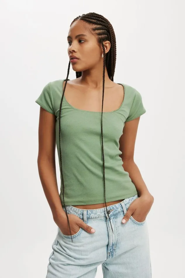 Cotton On Tops Lou Square Neck Short Sleeve Watercress 8211 Women