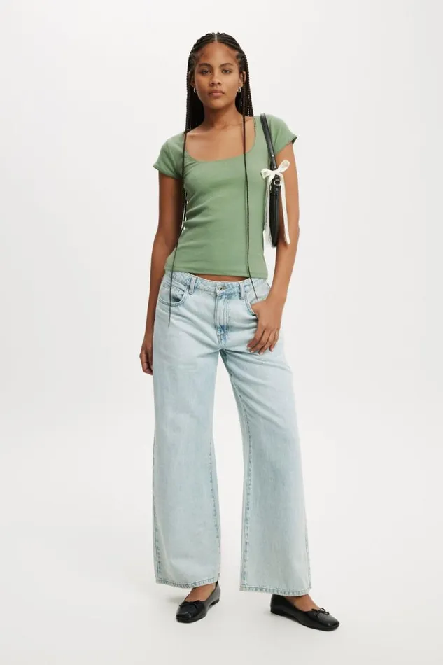 Cotton On Tops Lou Square Neck Short Sleeve Watercress 8211 Women