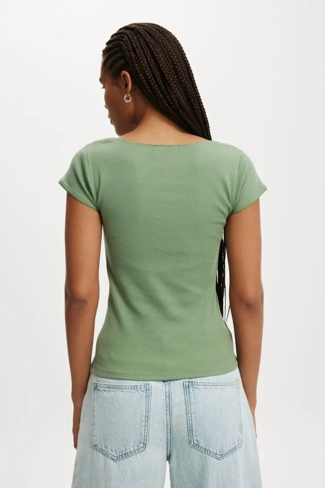 Cotton On Tops Lou Square Neck Short Sleeve Watercress 8211 Women