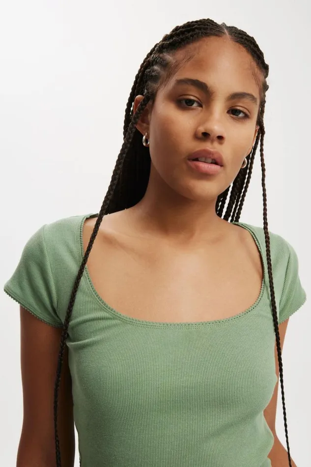 Cotton On Tops Lou Square Neck Short Sleeve Watercress 8211 Women