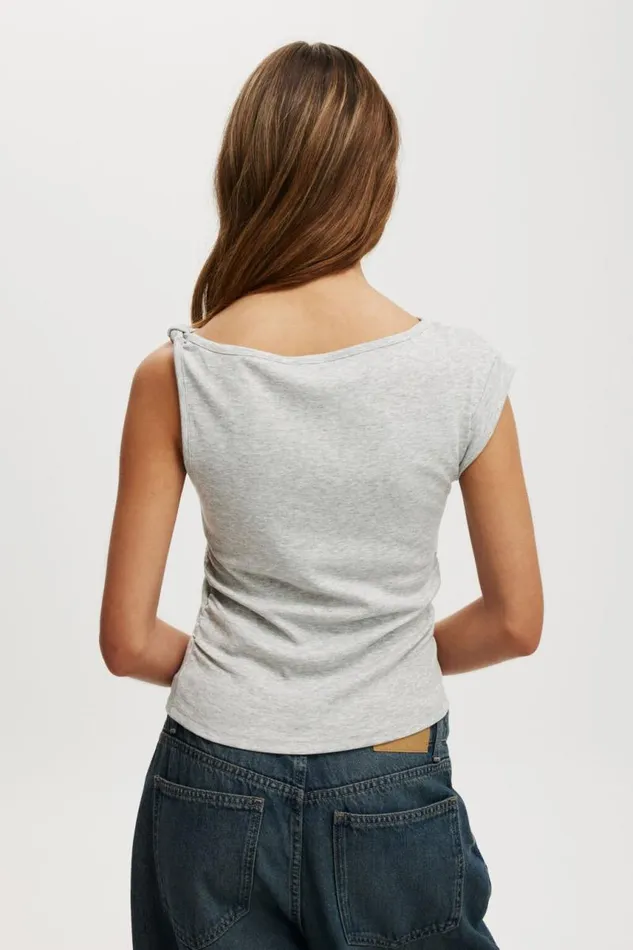 Cotton On Tops Marlow Knot Shoulder Short Sleeve Top Grey Marle 8211 Women