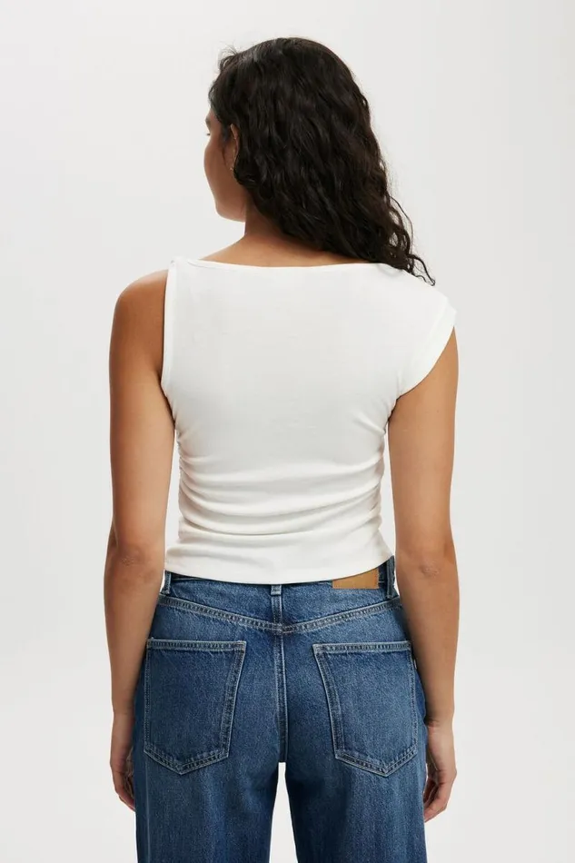 Cotton On Tops Marlow Knot Shoulder Short Sleeve Top Vintage White 8211 Women