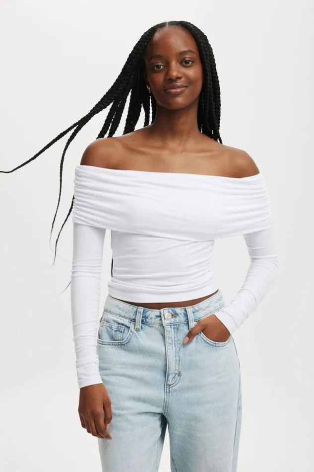 Cotton On Tops Rhi Gathered Off The Shoulder Long Sleeve White 8211 Women
