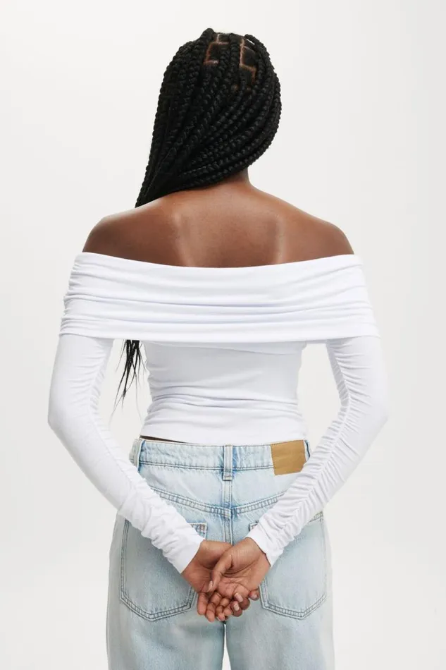 Cotton On Tops Rhi Gathered Off The Shoulder Long Sleeve White 8211 Women