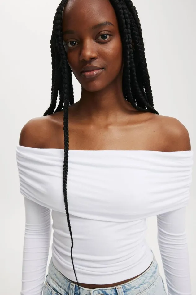 Cotton On Tops Rhi Gathered Off The Shoulder Long Sleeve White 8211 Women