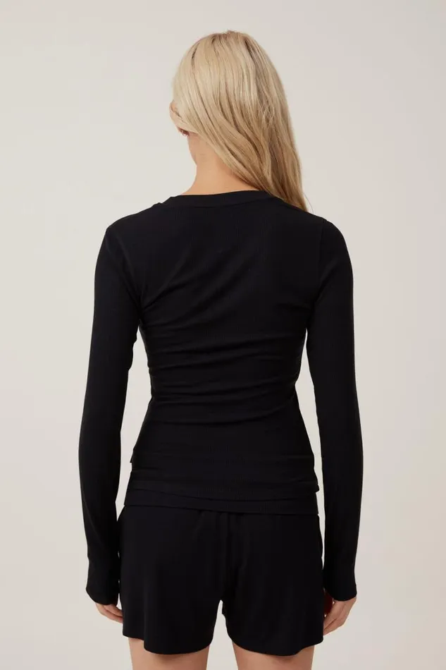 Cotton On Tops Sleep Recovery Henley Long Sleeve True Black 8211 Women