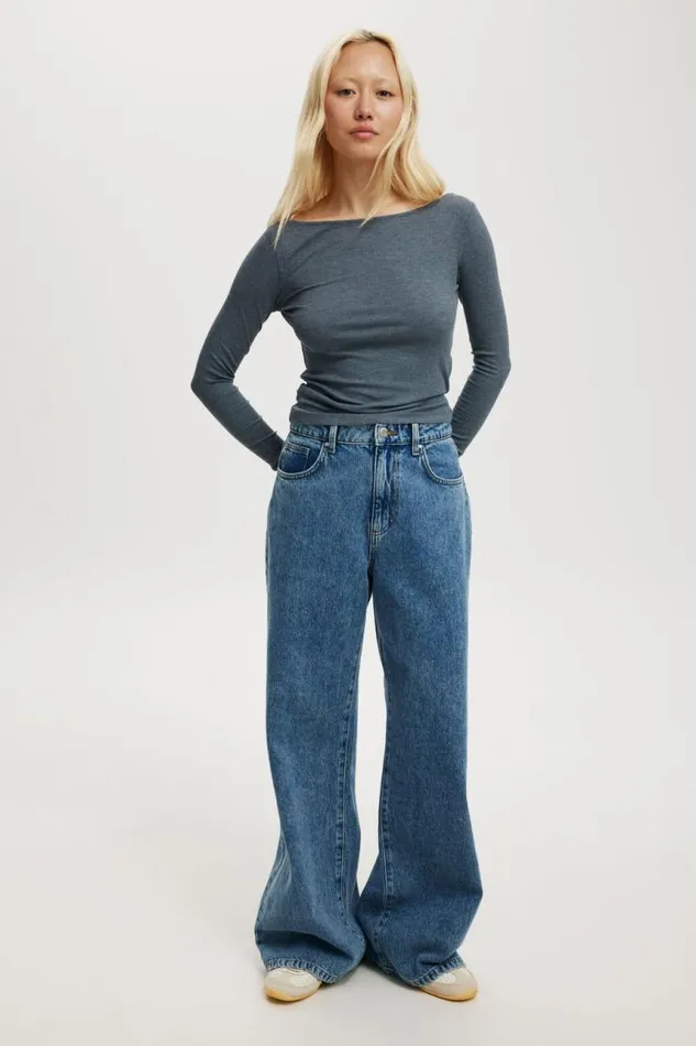 Cotton On Tops Staple Rib Boat Neck Long Sleeve Top Blue Slate Marle 8211 Women Cotton On Tops Staple Rib Boat Neck Long Sleeve Top Blue Slate Marle 8211 Women
