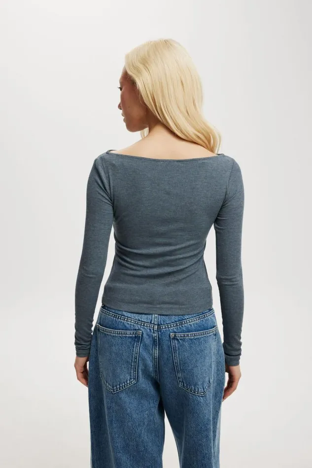Cotton On Tops Staple Rib Boat Neck Long Sleeve Top Blue Slate Marle 8211 Women Cotton On Tops Staple Rib Boat Neck Long Sleeve Top Blue Slate Marle 8211 Women