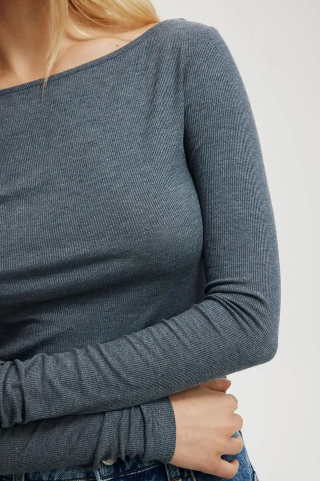 Cotton On Tops Staple Rib Boat Neck Long Sleeve Top Blue Slate Marle 8211 Women Cotton On Tops Staple Rib Boat Neck Long Sleeve Top Blue Slate Marle 8211 Women