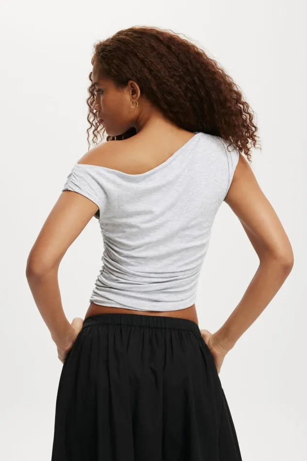 Cotton On Tops Staple Rib Rouched Short Sleeve Top Grey Marle 8211 Women