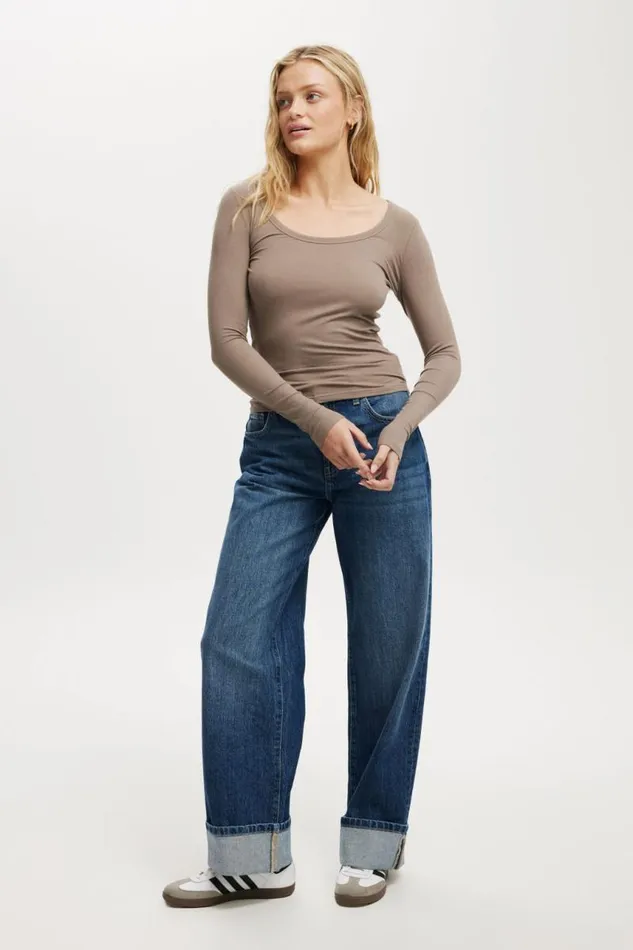 Cotton On Tops Staple Rib Scoop Neck Long Sleeve Top Mocha 8211 Women Cotton On Tops Staple Rib Scoop Neck Long Sleeve Top Mocha 8211 Women