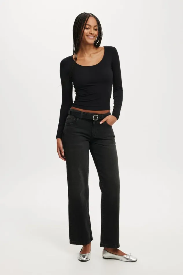 Cotton On Tops Sunday Scoop Long Sleeve Black 8211 Women