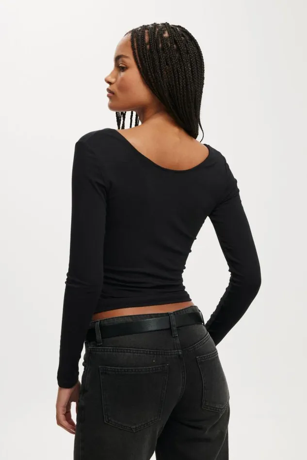 Cotton On Tops Sunday Scoop Long Sleeve Black 8211 Women