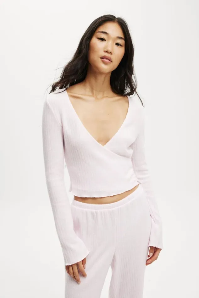 Cotton On Tops Super Soft Ribbed Wrap Top French Fairytale Marle 8211 Women