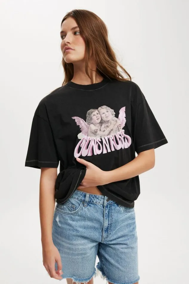 Cotton On Tops The Lcn Boxy Graphic Tee Lcn Br Guns N Roses Cherubsblack 8211 Women