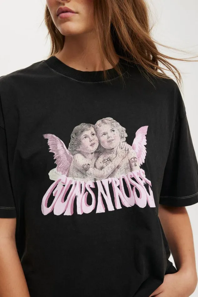 Cotton On Tops The Lcn Boxy Graphic Tee Lcn Br Guns N Roses Cherubsblack 8211 Women