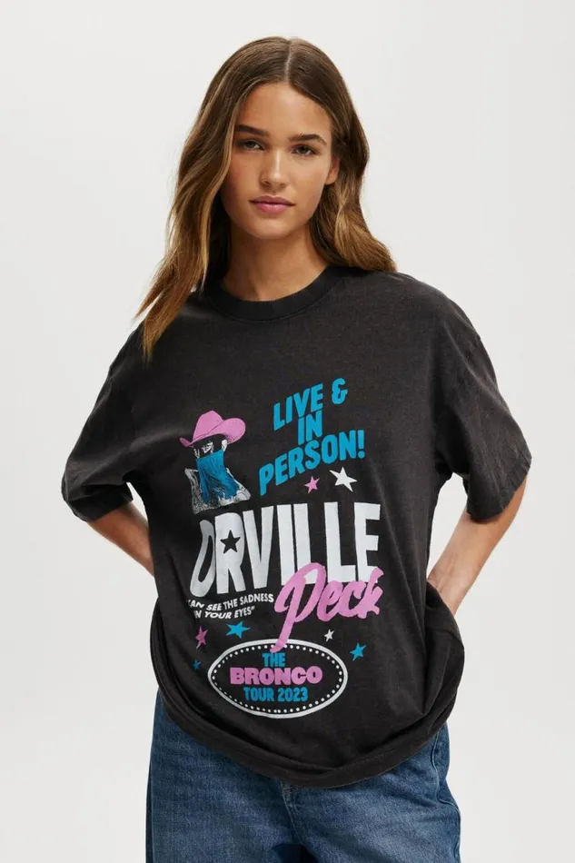 Cotton On Tops The Lcn Music Boxy Graphic Tee Lcn Mt Orville Peck Washed Black 8211 Women