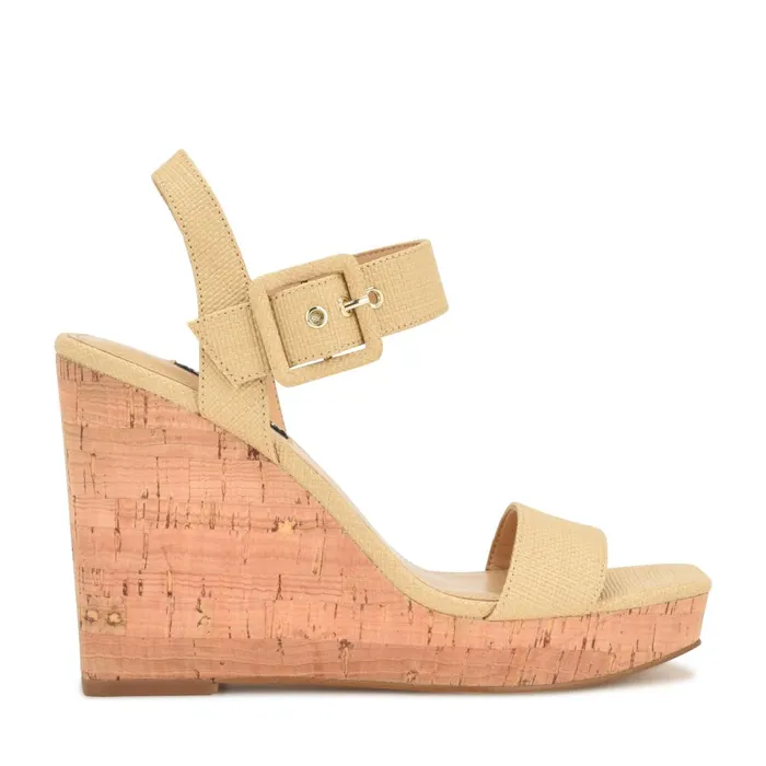 Courts Wedge Sandals Natural Raffia Women Nine West High Heels