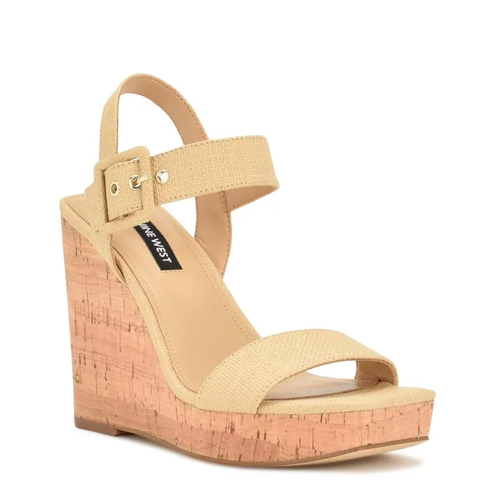 Courts Wedge Sandals Natural Raffia Women Nine West High Heels