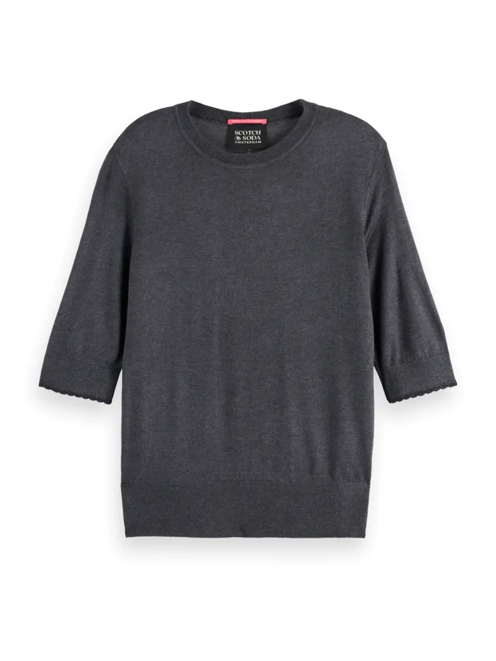 CREW NECK SHORT SLEEVED PULLOVER Charcoal Melange Women Scotch and Soda Sweatshirts and Hoodies CREW NECK SHORT SLEEVED PULLOVER Charcoal Melange Women Scotch and Soda Sweatshirts and Hoodies