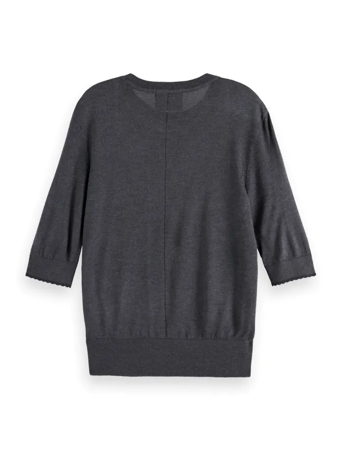 CREW NECK SHORT SLEEVED PULLOVER Charcoal Melange Women Scotch and Soda Sweatshirts and Hoodies CREW NECK SHORT SLEEVED PULLOVER Charcoal Melange Women Scotch and Soda Sweatshirts and Hoodies