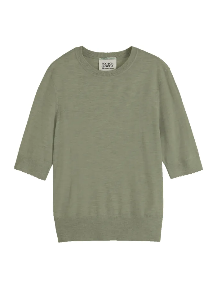 CREW NECK SHORT SLEEVED PULLOVER Charcoal Melange Women Scotch and Soda Sweatshirts and Hoodies CREW NECK SHORT SLEEVED PULLOVER Charcoal Melange Women Scotch and Soda Sweatshirts and Hoodies